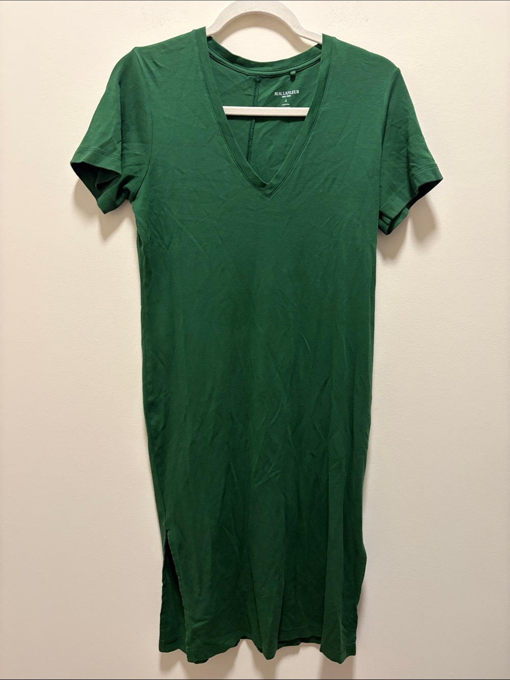 M.M. Lafleur Renee V-Neck Midi Dress with Side Slits 100% Pima Cotton Size S
